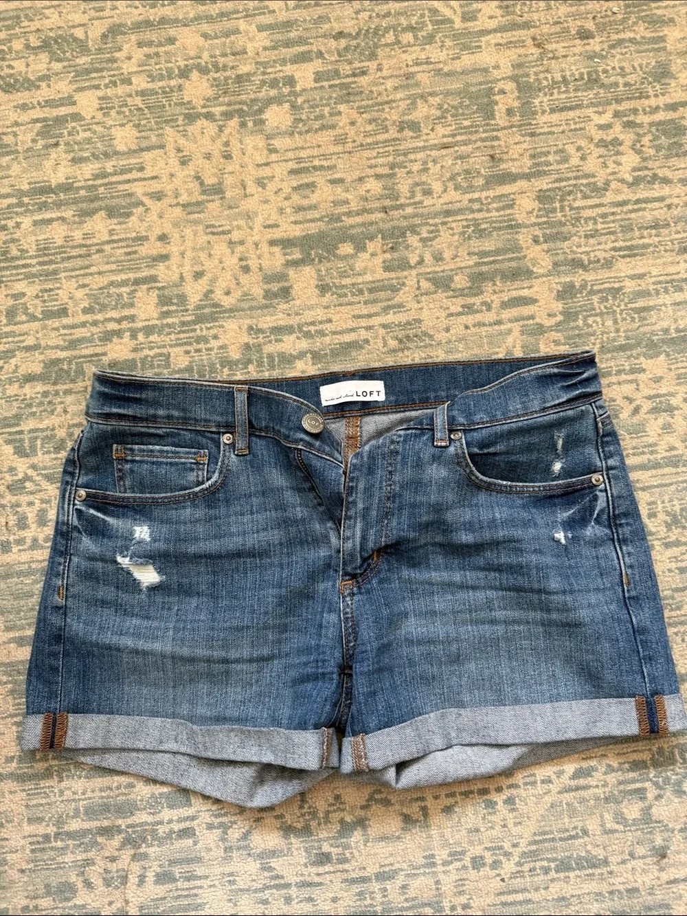 LOFT Blue Distressed Cuffed Denim Shorts